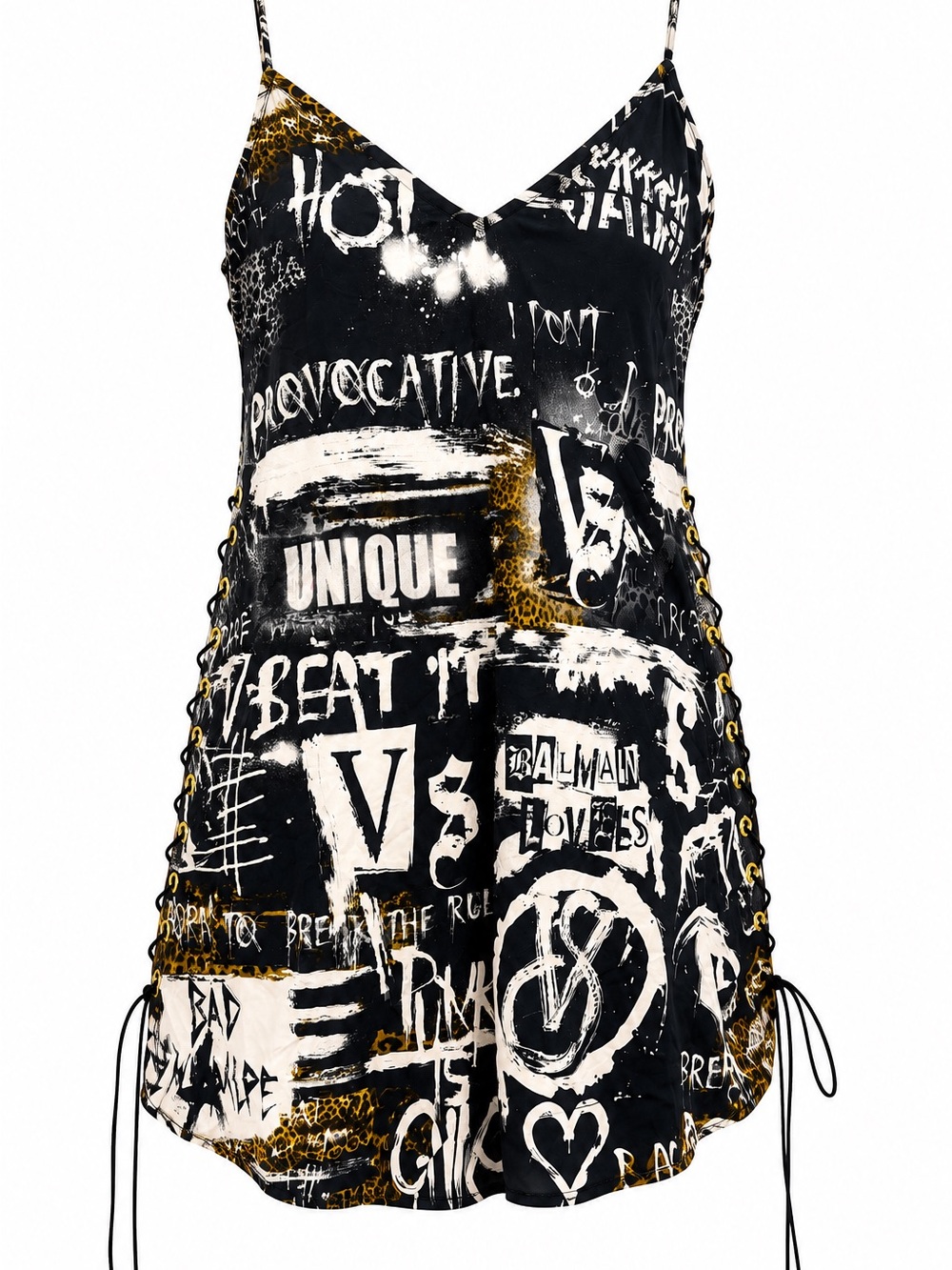 RARE Victoria’s Secret x Balmain Graffiti Lace-Up Slip Dress NWT M